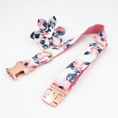 Pink Floral Rose Collar and Leash Set
