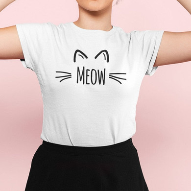 Meow T Shirt Cat Cute Face Print Women Tee 100% Cotton High Quality Girls Kawaii Animal Cats T-shirt