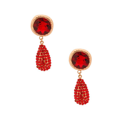 Red Crystal Rhinestone Teardrop Clip Ons