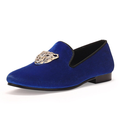 Harpelunde Wedding Shoes Men Diamond Animal Buckle Party Shoes Blue Velvet Loafers Size 7-14