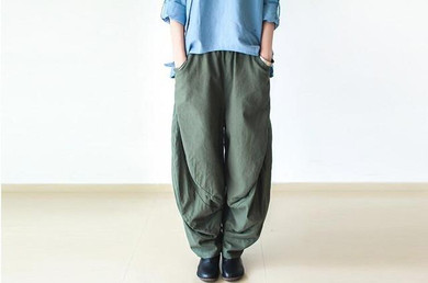 Harem Pants Spring 2017 New Solid Color Women Trousers  Cotton Linen Origianl Loose Plus Size Casual Long Pants Elastic Waist