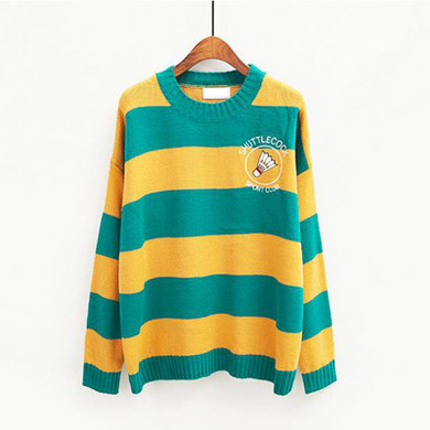 Harajuku women sweater 2017 korean new winter knitted sweaters cartoon embroidery candy-colored stripes loose pullover jumpers