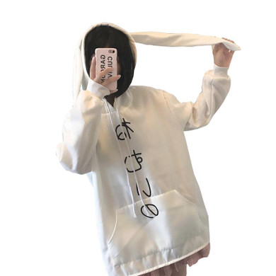 Harajuku Japanese Kawaii Hoodies Women Sweatshirts With Rabbit Ears Cute Winter Lovely With Velvet Anime Hooded Hoodies