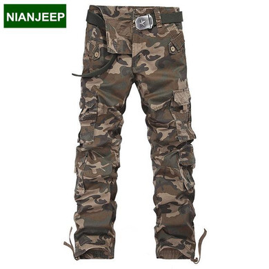 NIANJEEP New Men's camouflage pockets pants 29-38 size cotton casual male cargo Straight pants men military tactical trousers