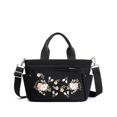 Women's Casual Embroidery Waterproof Nylon Bags Multi-pocket Zipper Handbags