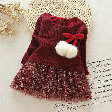 New Style Kids Baby Girls Clothes O-Neck Bow Ball Gown Tutu Princess Party Dress Baby Clothing