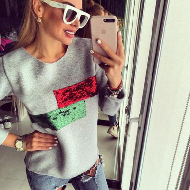 New Style in Autumn 2017 Women Winter Autumn Sequined Jumper Sweater Hooded Pullover Tops