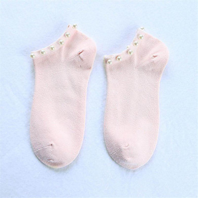 New Style Casual Ladies Girl's Short Socks Bead Sox Hosiery Candy Color Socks Hot Sale Women's Cotton Lovely Shiny Pearl Socks