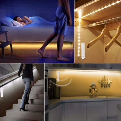 PIR Motion Sensor LED Night light AAA Battery Power Flexiable LED Strip lamp 1m 2m 3m Bed Closet Wardrobe Cabinet Stairs Hallway