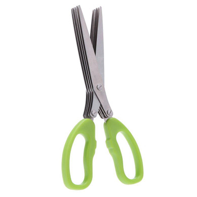 PHFU Steel Kitchen Knives Multi functional Stainless 5 Layers Scissors Sushi Shredded Scallion Cut Herb Spices Scissors