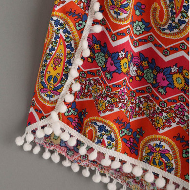 Feitong Women Sexy Floral Printing High Waist Elastic Waist Lace Shorts Summer Casual Short Pants Boho summer pom pom shorts New