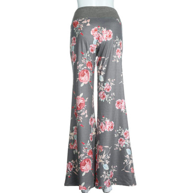 Feitong New Fashion Women Floral Prints Long Pants Casual Drawstring Wide Leg Pants Loose Trousers pantalon femme Gray Color