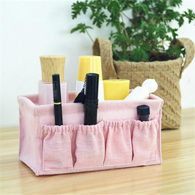 Cotton Cosmetic Storage Bin Desktop Storage Box Multifunctional Sundries Finishing Box Home Decoration 18x10x10CM Beige Pink