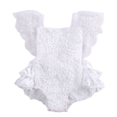 Cotton Bow Cute White Baby Girl Romper Cake Sunsuit Outfits 0-18M Rompers Infant Baby Girl Clothes Lace Floral Ruffles Tirred