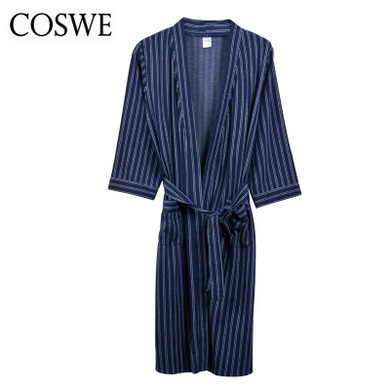 COSWE Winter New Men Cotton Robes For Mens Bathrobes Male Pijamas Masculinos Striped Robe Gown Comfortable Bathrobe Homewear