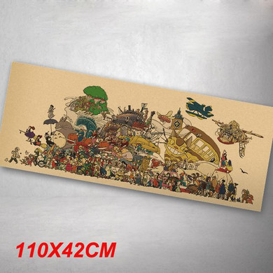 Home Decoration Retro Kraft Paper Drawing Cartoon Movie Poster Wall Hanging Painting Stickers Hayao Miyazaki Printed Draw
