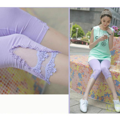Hollow Out Lace Pants Summer New 2017 Plus Size Casual Capris For Women Slim Elastic Cotton Gray White Ladies Capris