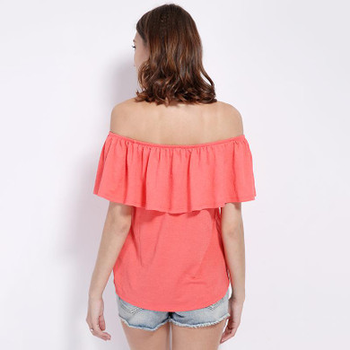 Hirsionsan Women Summer Blouse Shirt Off Shoulder Short Sleeve Tees Ruffles Blouses 2017 Solid Loose Shirt Women Tube Tops
