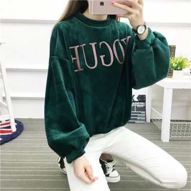 Hirsionsan Winter Hoodies Sweatshirt Women VOGUE Printed Fleece Velvet Hoodies Harajuku Velour Pullovers Ladies Casual Warm Tops