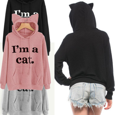 hirigin Japanese Kawaii Hoodies Women I am a cat letter Sweatshirts With Ears Cute Winter Lovely Hooded Hoodies female