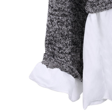 HIRIGIN 2017 Autumn Winter Women Sweater Crew Neck Long Sleeve Loose Knitwear Female Lace Patchwork loose Sweater Tops pullover