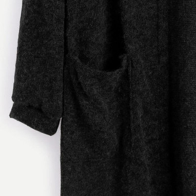 HIRIGIN 2017 Autumn Winter Women Crochet Knitted Long Cardigan With Pockets Gray Black Women Long Sleeve Sweater pull femme