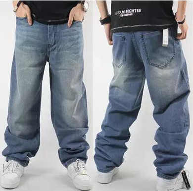 Hip Hop Jeans For Men 2017 New Fashion Light Blue Baggy Jeans Skateboarder Denim Pants Free Shipping