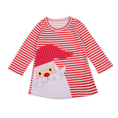 2017 Newest Cute Child Baby Girl Kids Long Sleeve Christmas Santa Claus Dress Casual Striped Straight Dresses Tops Autumn 1-7Y