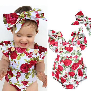 2017 Newborn Baby Rompers Cotton Floral Baby Jumpsuits Girl Romper Costume Overalls girls Clothes Photo Props With Headband