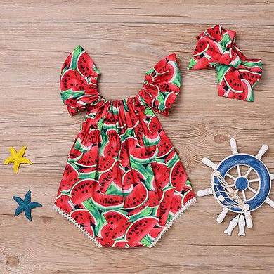 2017 Newborn Baby Girls Watermelon Clothes Sleeveless Bodysuit Jumpsuit Outfits Playsuit 0-24M