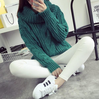 2017 new women's spring autumn winter thicken turtleneck pullover knitted sweaters women long slim sweater