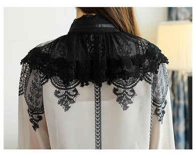 2017 new women tops fashion long sleeved blouses stand chiffon lace patchwork shirts office lady flare sleeve blouses D253 25