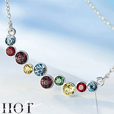 Silver Necklace Embellished with Swarovski Multi-color Sapphire Crystals Silver Necklace Embellished with Swarovski Multi-color Sapphire Crystals
