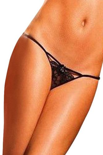 Baci Black Lace G-String with Bow