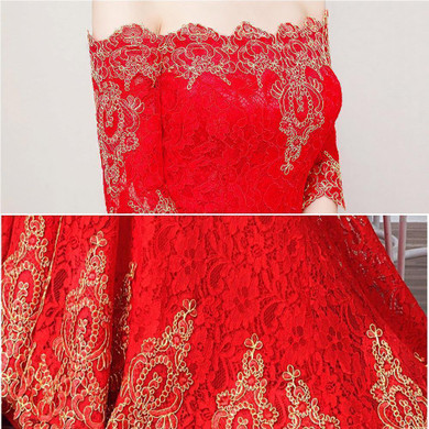 Babyonline Red Lace Gold Applique Mermaid Evening Dresses 2017 Sexy Off Shoulder Formal Prom Party Dresses robe de soiree