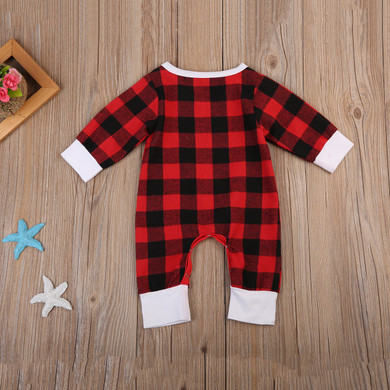 Baby Xmas Clothes Infant Baby Red Black Plaid Long sleeve Romper Jumpsuit Cotton Christmas Outfits Baby Boy girl clothing