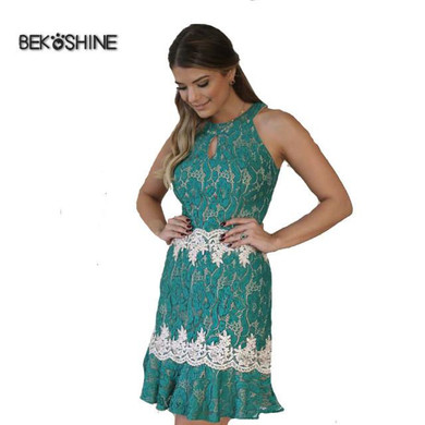 Bekoshine 2017 Newest Vestidos Women Autumn Dress Long Sleeve O-neck Lace Dress Sexy Casual Mini Party Dresses Vestido de festa