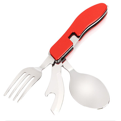 Behokic 3-in-1 Multi Function Stainless Steel Camping Utensil Set Folding Eating Tool Fork Knife Spoon for Outdoor Picnic Hiking