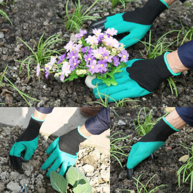 Behogar 1 Pair Tough Rubber Protective Garden Gloves with Claw Design on One Glove for Digging Raking Planting Gardening