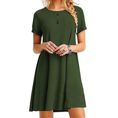 BEFORW Women Vintage Dress Black Green Summer Dresses Fashion Casual Womens Clothing Solid Simple Short Sleeves Dress Vestidos