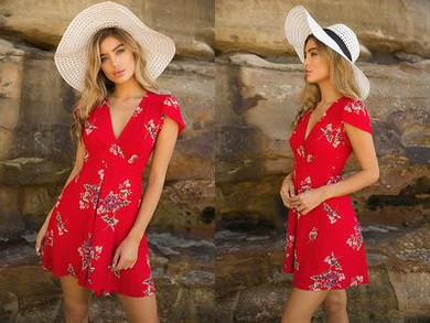 BEFORW 2018 Floral Print Boho Summer Dress Women Sexy V Neck Short Sleeve Mini Dresses Femme Casual Beach Short Dress vestidos