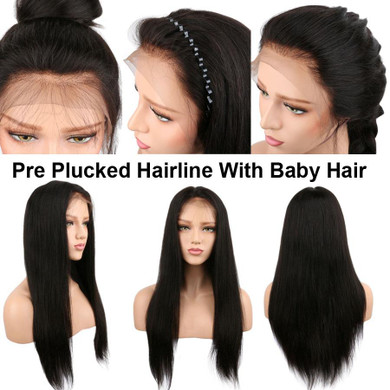 BEEOS Pre Plucked Full Lace Wig Human Hair Lace Wigs For Black Women Straight Brazilian Remy Hair With Baby Hair Bleached Knots