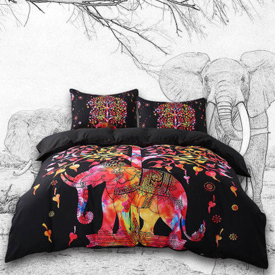BeddingOutlet Black Bedding Set Black and Red Boho Duvet Cover and Pillowcase Indian Style Print Exotic Bedclothes Multi Sizes