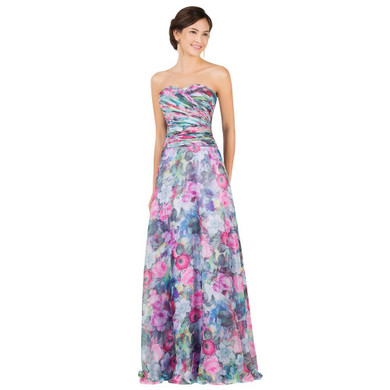 Grace Karin Floral Print Evening Dress 2017  Chiffon Sweetheart Strapless Flower Pattern Formal Summer Dress Long Evening Gowns