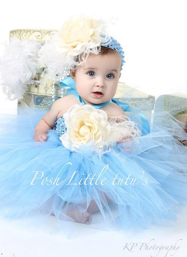 Girl Baby Party Tutu Dress Flower Double Layers Fluffy Purple White Pink Tutu Dress With Headband Birthday Sets For Baby
