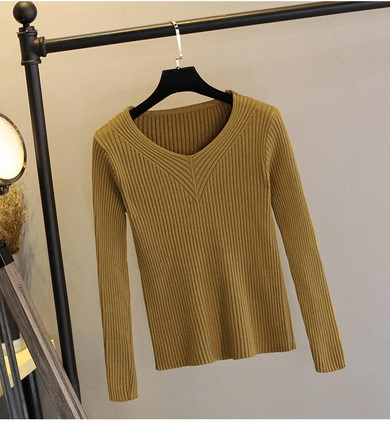 GIGIGO Thick Warm Knitted Women Sweater Autumn Winter Sexy Pullover Sweater High Elasticity V-Neck Soft Female Jumper