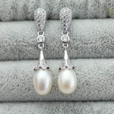 Genuine wedding freshwater pearl earrings for women,fashion natural pearl earrings 925 silver jewelry mom trendy best gift white
