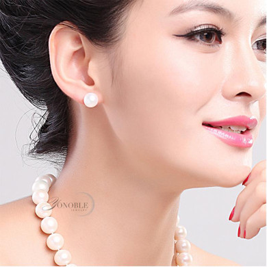 Genuine stud freshwater pearl earrings for women,white natural pearl earrings 925 silver girl best gift anniversary wedding gift