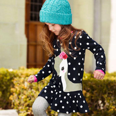 Dress Vestidos Kids Baby Girls Long Sleeve Lace Dress One-piece Dots Deer Cotton Dresses Toddlers Clothes