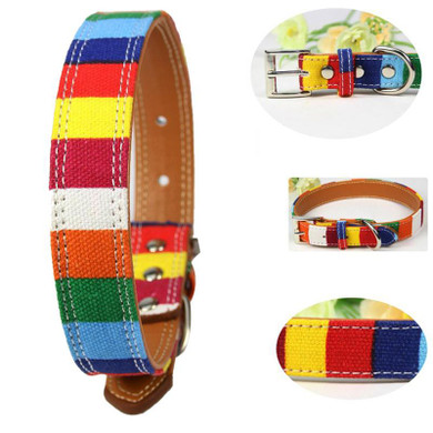 Adjustable Pet Dog collar Designer Collar For Large Dog Leather Plain collar for big small dog Colorful Rainbow Dog collar